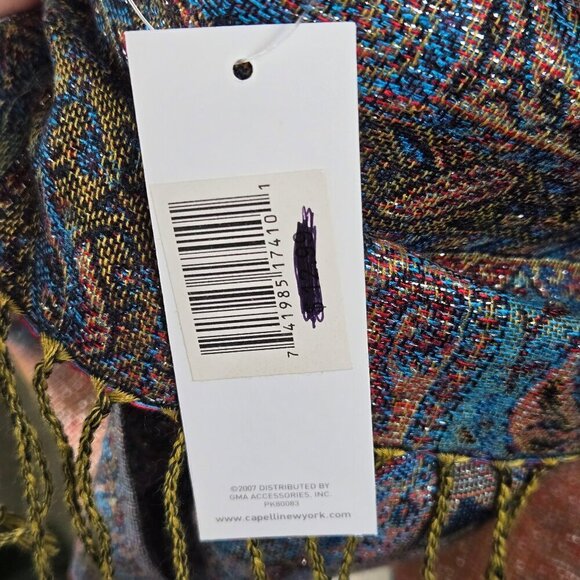 Capelli New York Colorful Paisley Pashmina Metallic Thread Fringed Ends NWT - Picture 11 of 13
